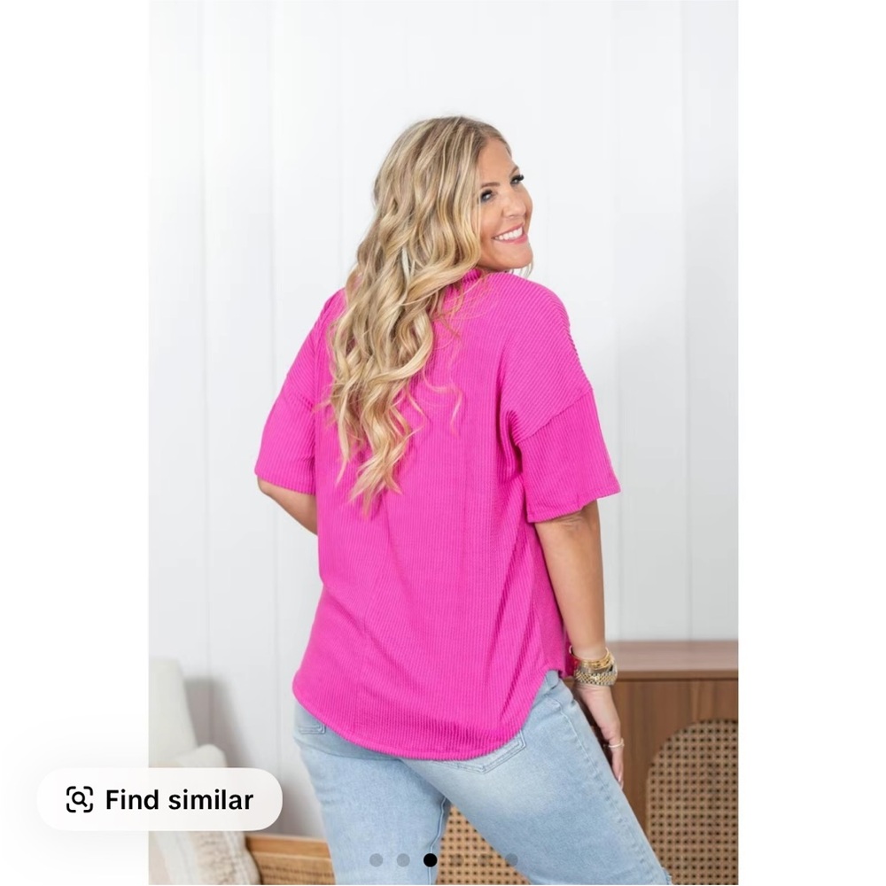Andree Spearmint Ribbed V-Neck Top, M - Picture 2 of 6